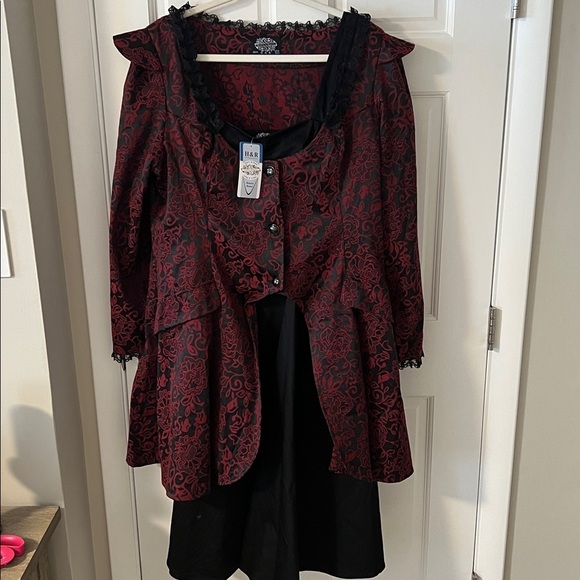 NEW H&R Red Floral Gothic Steampunk Corset Jacket & Matching Swingdress Size 14 - Picture 2 of 16